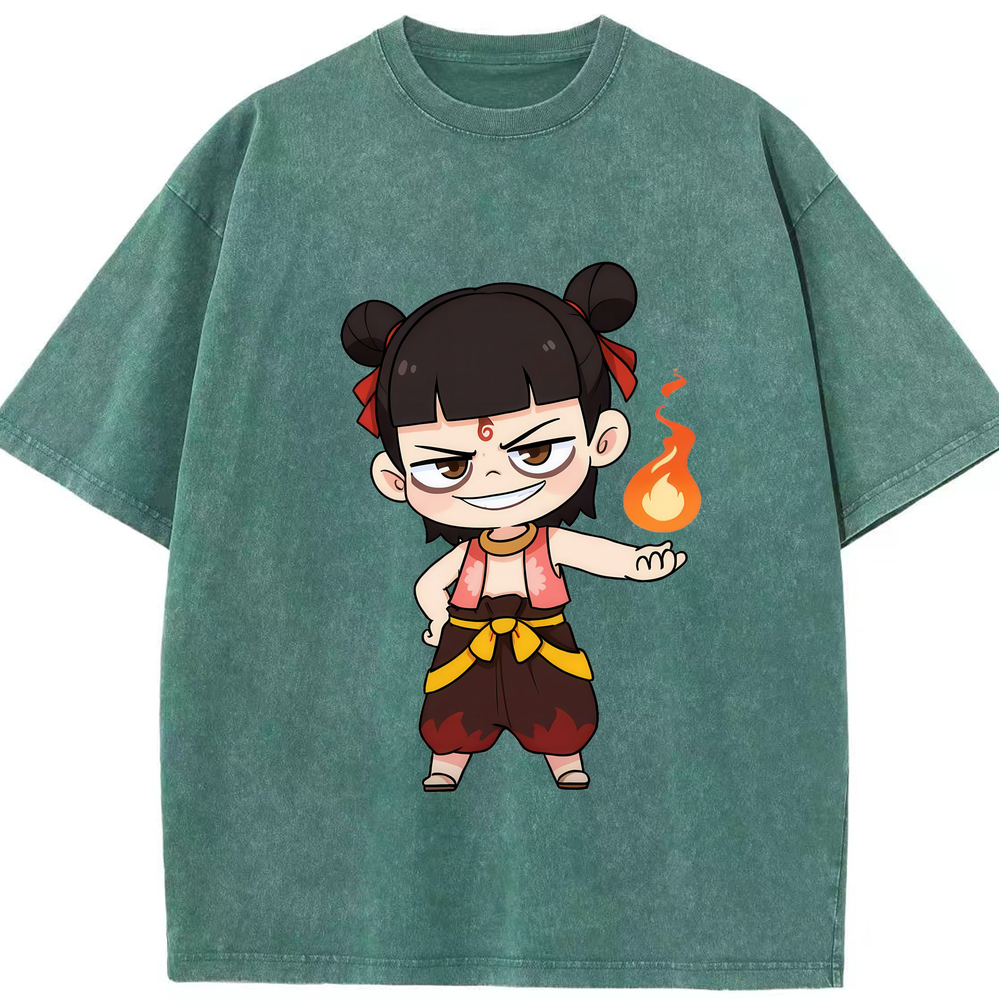（画像用） Ne Zha 2 ナタ 魔童の大暴れ 綿100% ヴィンテージ風 半袖Tシャツ（フロントプリント）